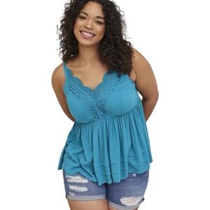NWT Torrid Crochet Babydoll Tank - Crinkle Gauze - Size: M (10)